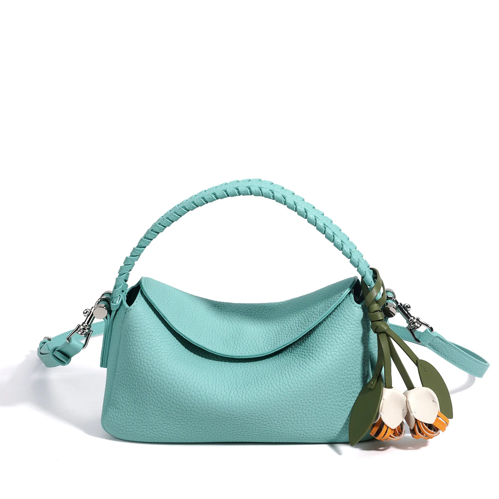 kf-S6ec8acaced0545379c6a5303fb78d64eT Women's Premium Top-Grain Cowhide Small Hobo Bag with Flower Charm Daily Commuter Multi-way Shoulder Crossbody Handbag - Image 1